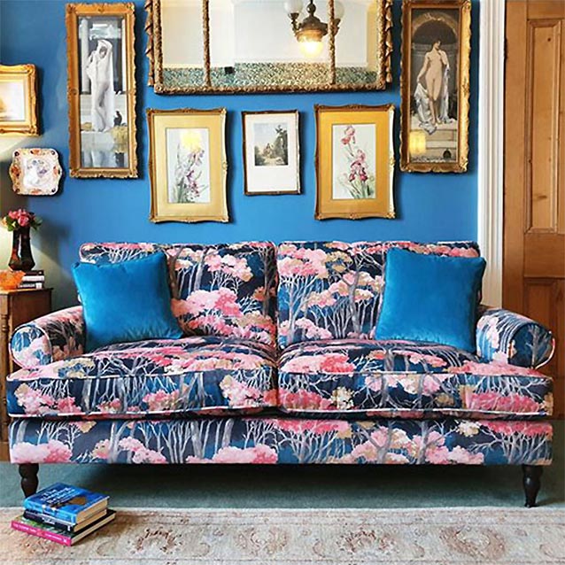 Cooksbridge 2.5 Seater Sofa in Linwood Omega Velvet Prints Arboreal Scatters in Omega Velvet Pacific